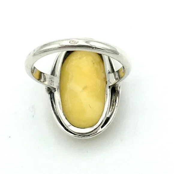 BALTIC egg yolk amber sterling silver size 9 ring - Art Nouveau style calla lily